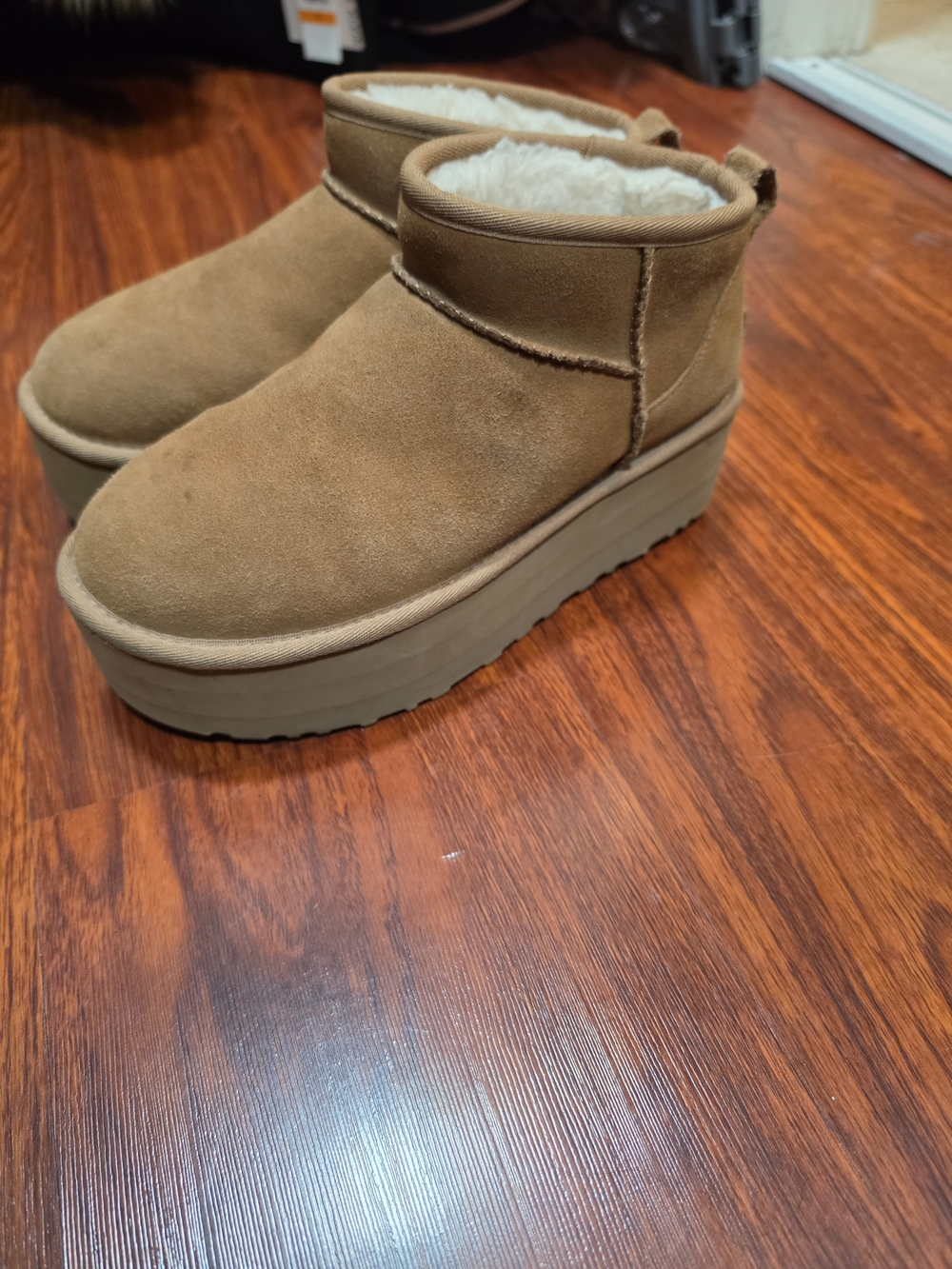 UGG Tan Platform Shearling-Lined Mule Clog